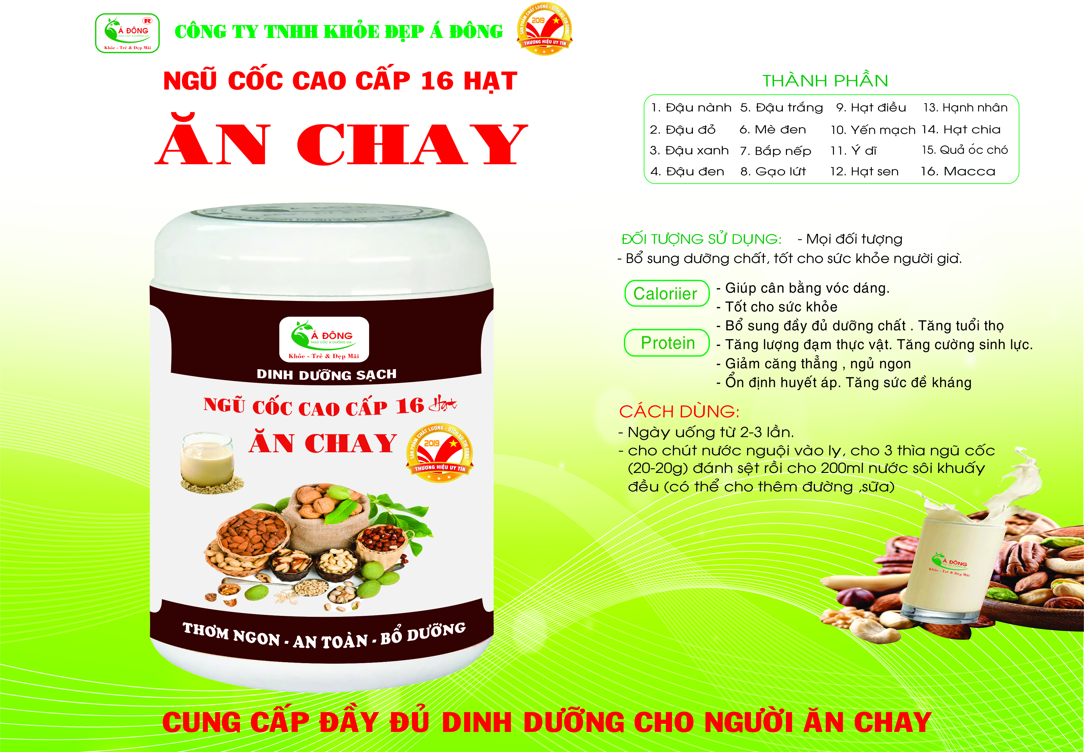 Bột Ngũ cốc 16 Hạt Cho Người Ăn Chay Cao Cấp - Á Đông (Hộp 500G)