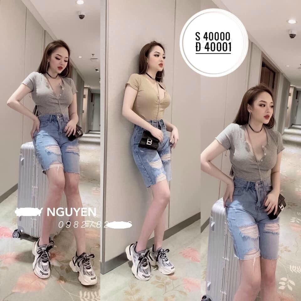 Quần short jean ngố phá cách thời trang cao cấp nữ King168 , quần jean nữ rách gối W63