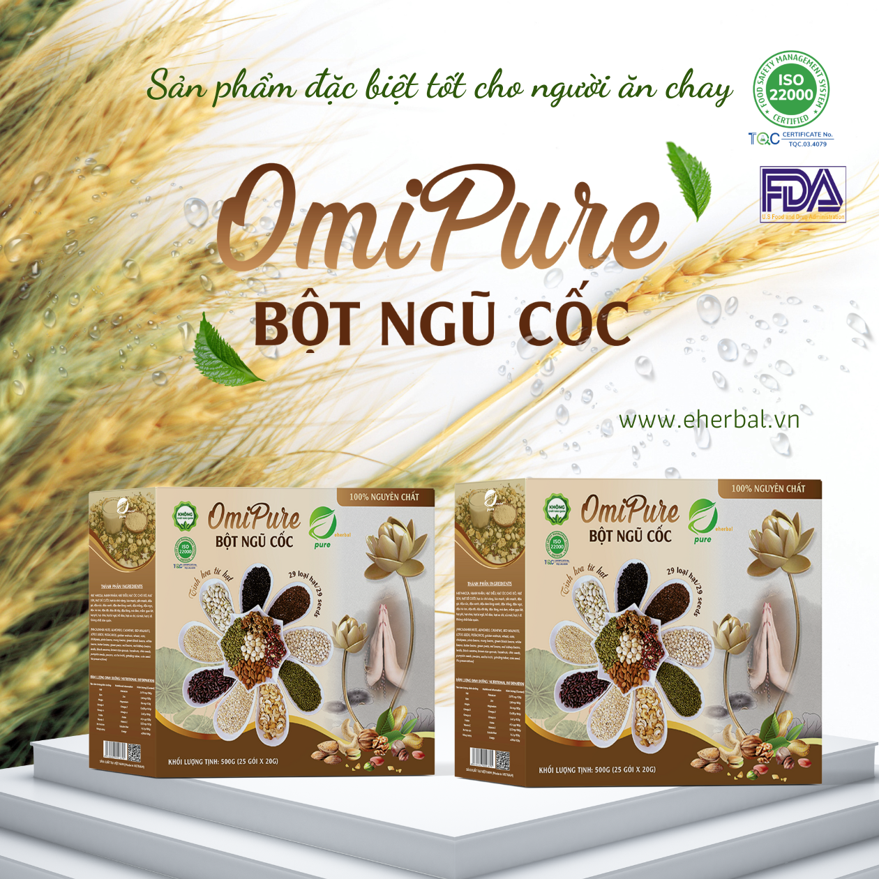 Bột ngũ cốc dinh dưỡng Omipure Eherbal 29 loại hạt nguyên chất 500g