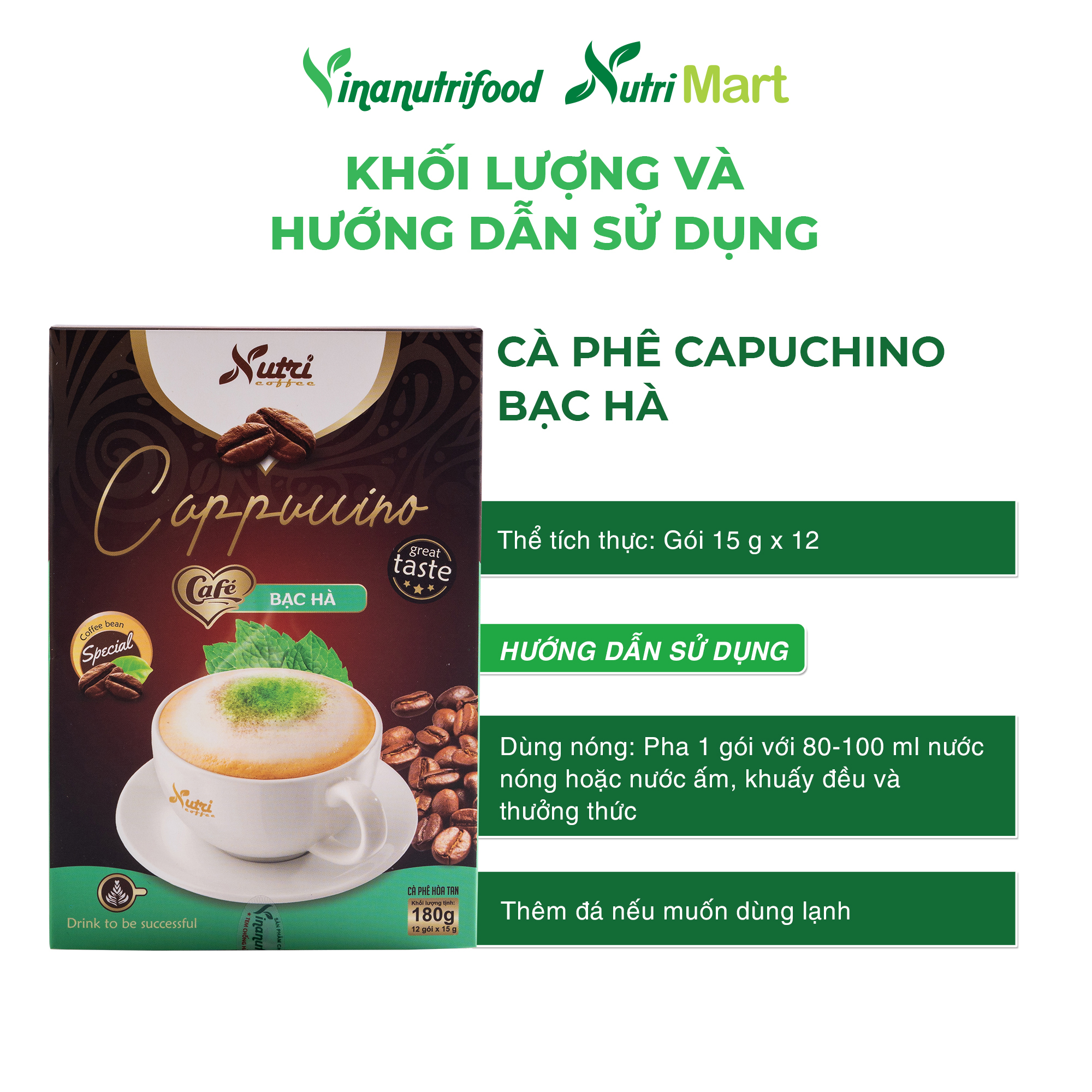 Cà phê hòa tan Capuchino bạc hà Vinanutrifood  đem lại cho người uống hương vị thơm ngon mới lạ