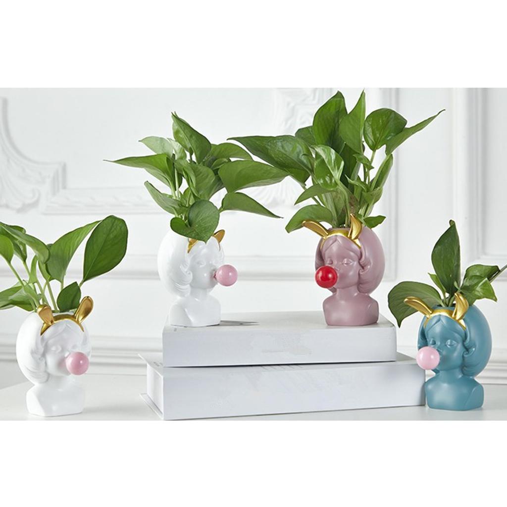 Cute Girl Blowing Bubbles Succulent Planters Vinyl Flower Pot for Home Tabletop Decor, Various Styles Available