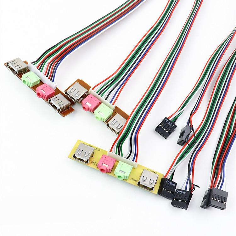 1pcs 2 USB PC Computer Case 6.8/7.4/7.8cm Front Panel USB Audio Port Mic Earphone Cables Near PC Audio Input And Output