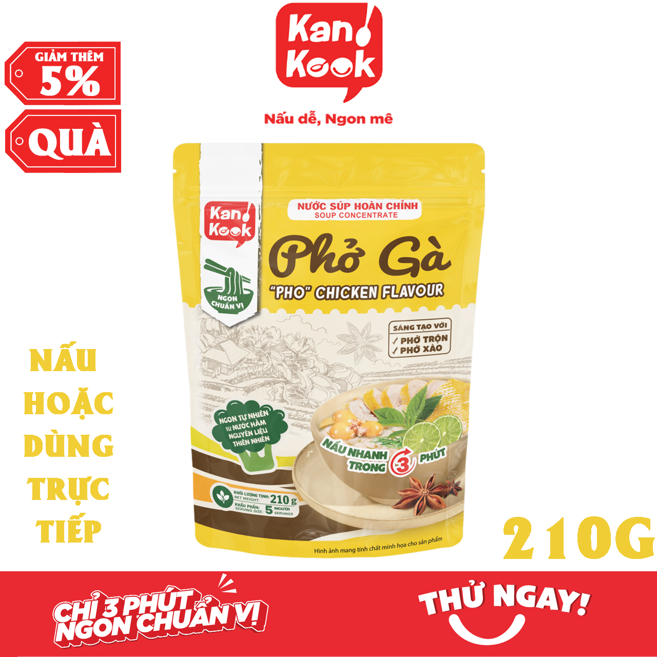 Nước Cốt Cô Đặc Vị Phở Gà KanKook Gói 210g Nấu/Trộn Ăn Liền Gia Vị Hoàn Chỉnh Chuẩn Vị Phở Sài Gòn