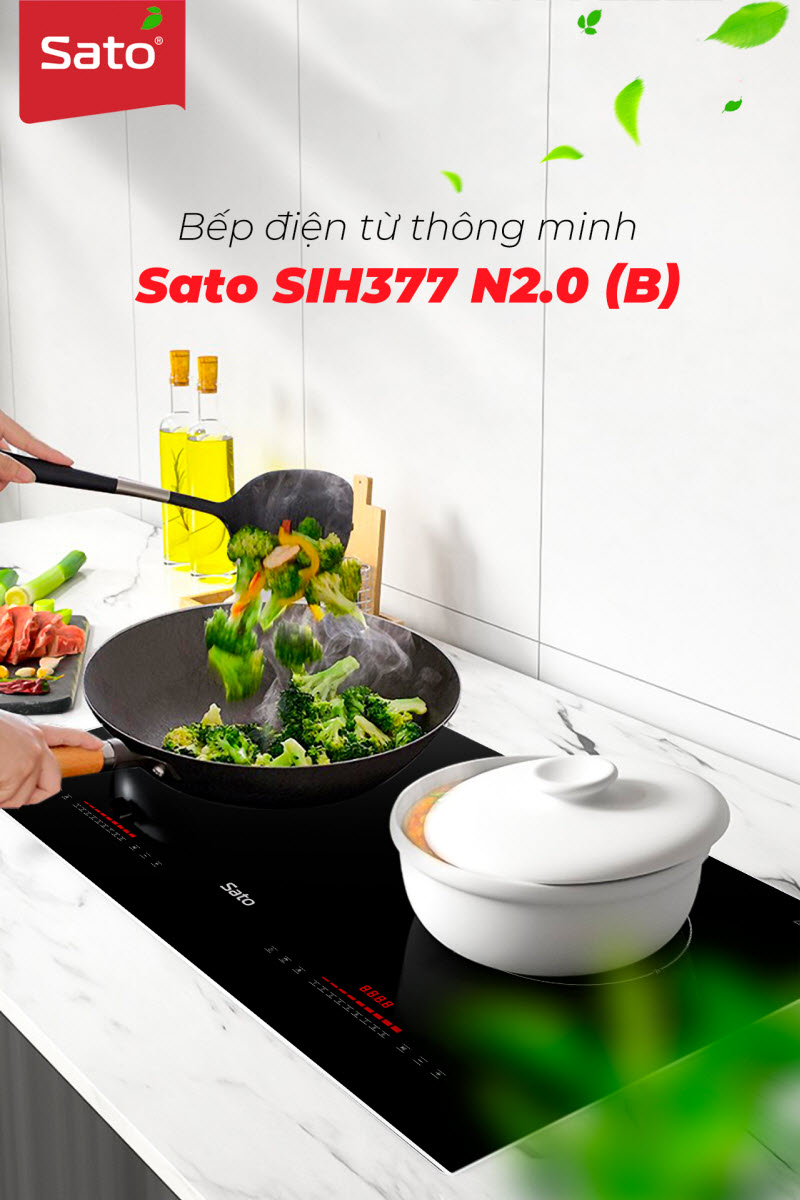 Bếp điện từ thông minh Sato SIH377 N2.0 (B) - Mâm điện từ dùng 100% dây đồng tạo hiệu suất tối đa, tiết kiệm điện năng (Tặng bộ 3 nồi Inox) - Miễn phí vận chuyển toàn quốc - Hàng chính hãng