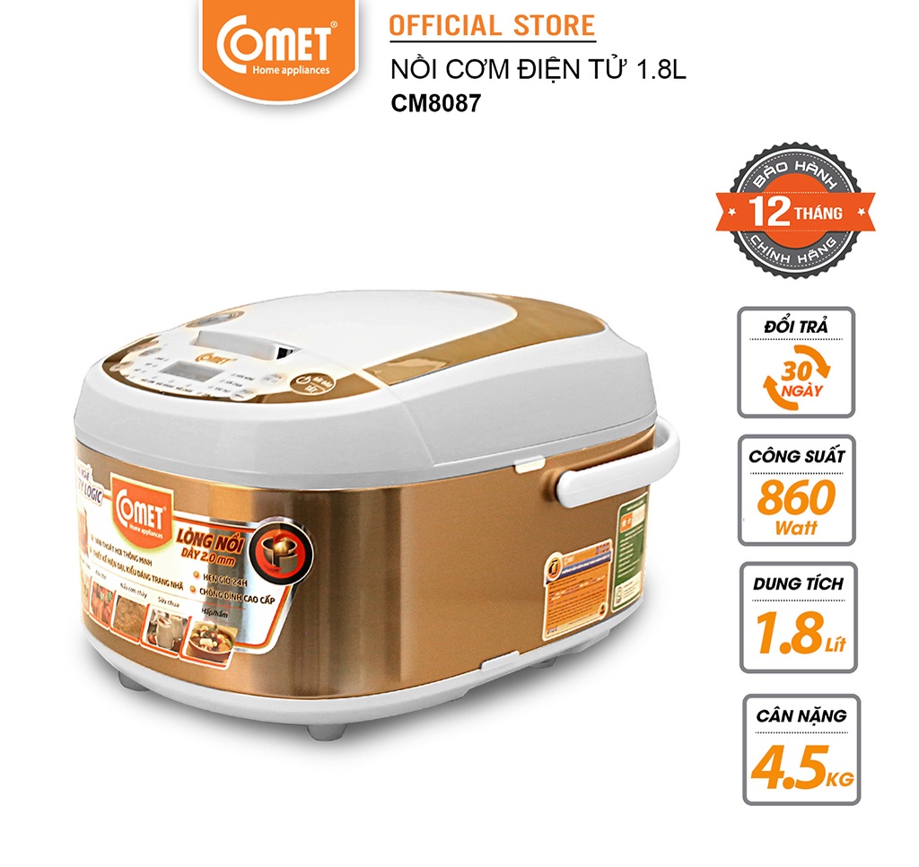 Nồi Cơm Điện Tử Comet CM8087 1.8L - 860W- Hàng chính hãng