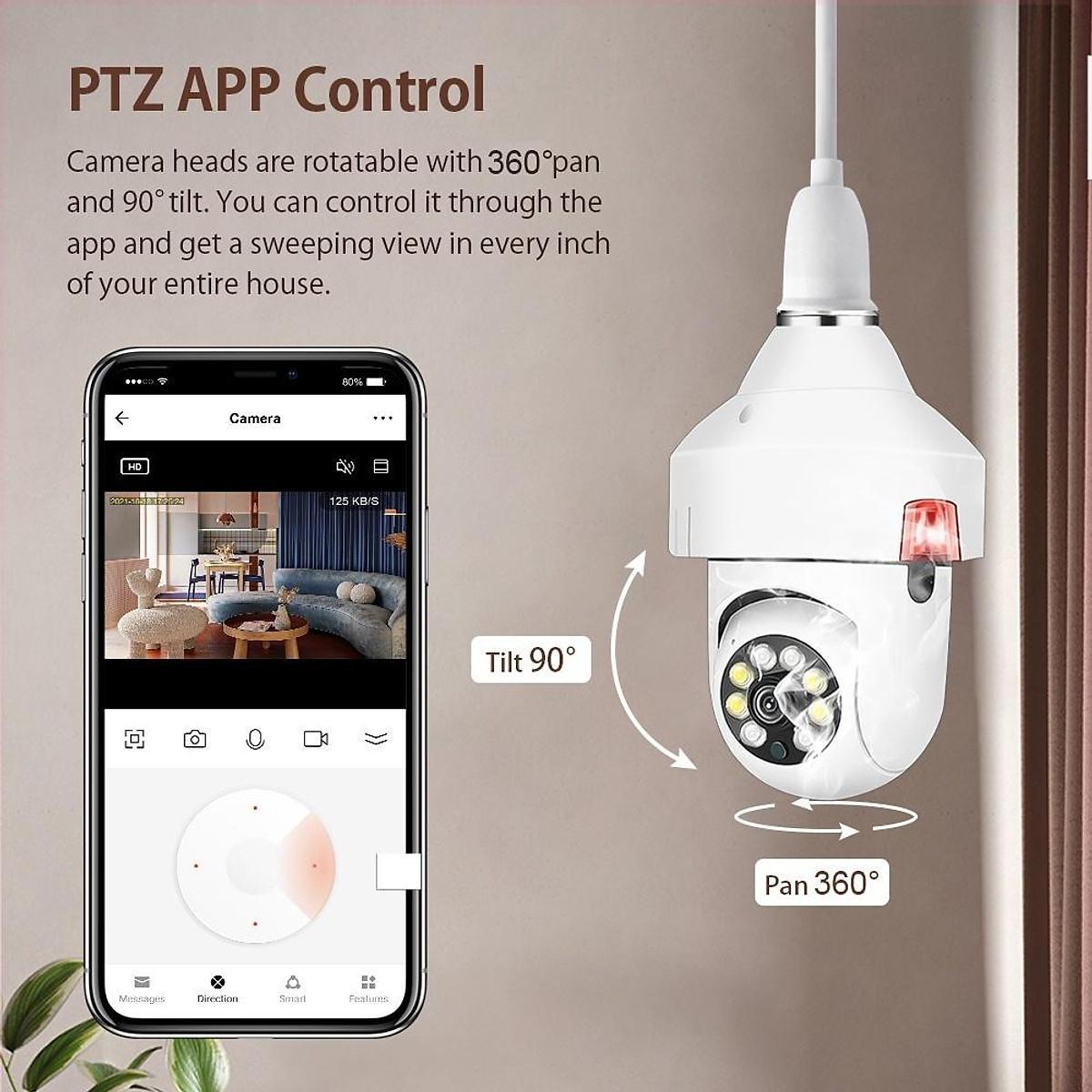 Camera Không Dây Báo Khói Báo Cháy Đàm Thoại 2 Chiều Hình Bóng Đèn,1080P, Phát Hiện Báo Động Chuyển Động, Xoay 360 Độ.