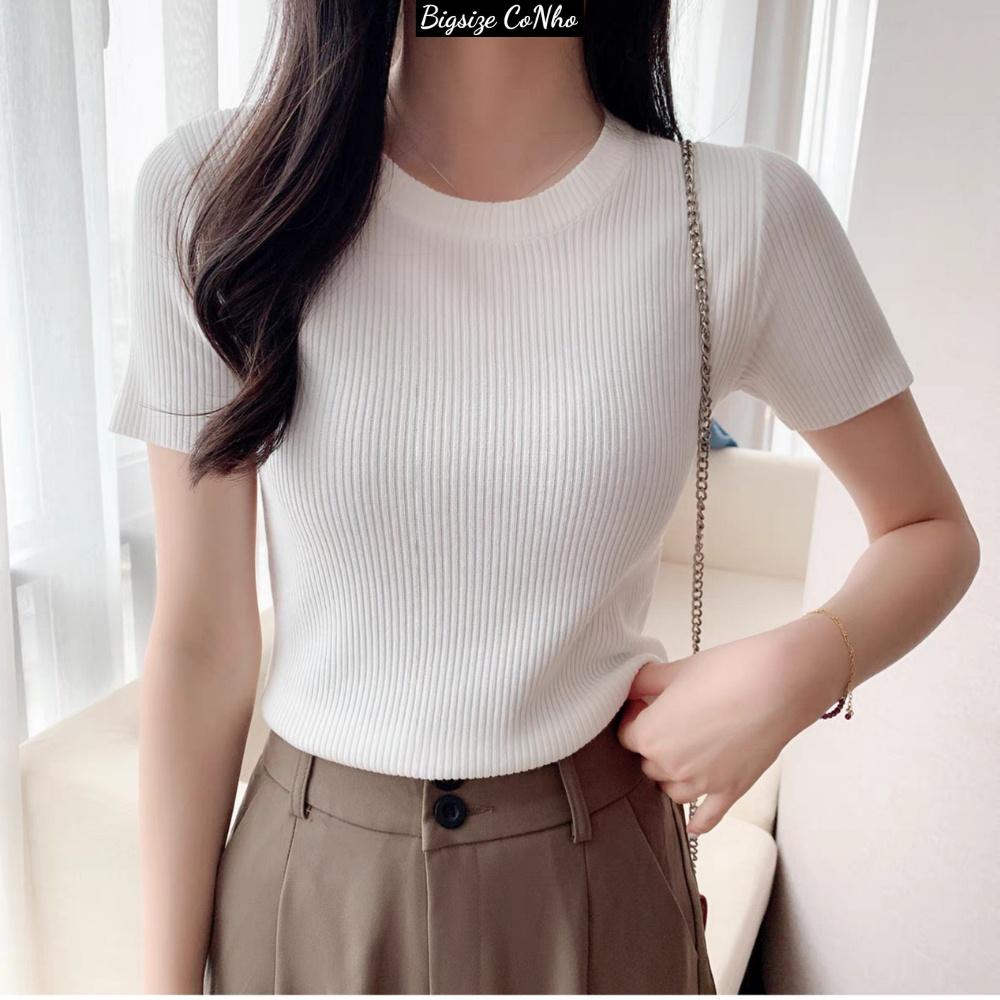 Áo thun bigsize nữ basic tay ngắn cổ tròn chất gân tăm co giãn phom rộng 60-92kg G102 - Xanh cốm
