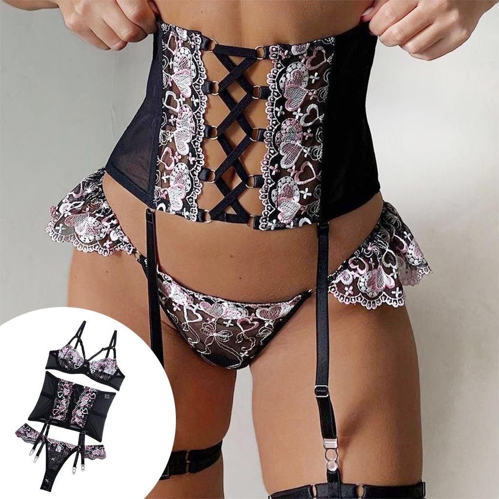 Womens Ladies Lingerie Nightwear Underwear Lace Bra Panties Sleepwear Set
