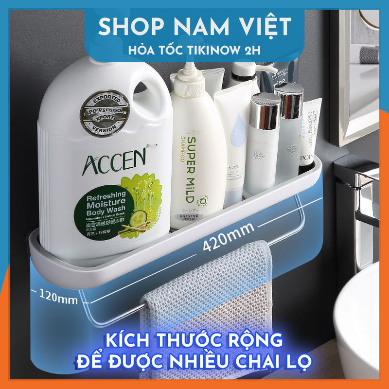 Kệ Để Đồ Nhà Tắm Dán Tường, Có Móc Treo Khăn, Khe Thoát Nước