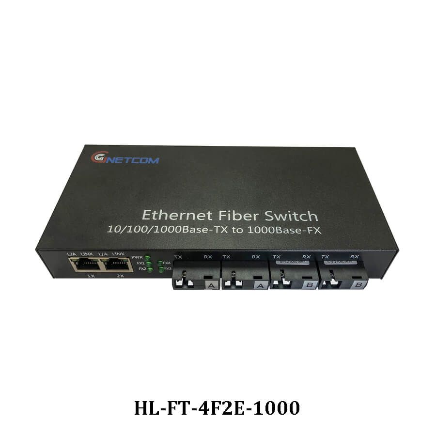 Switch quang Gnetcom HL-FT-4F2E-1000 | 4 cổng quang 2 cổng Lan 10/100/1000MB - Hàng chính hãng