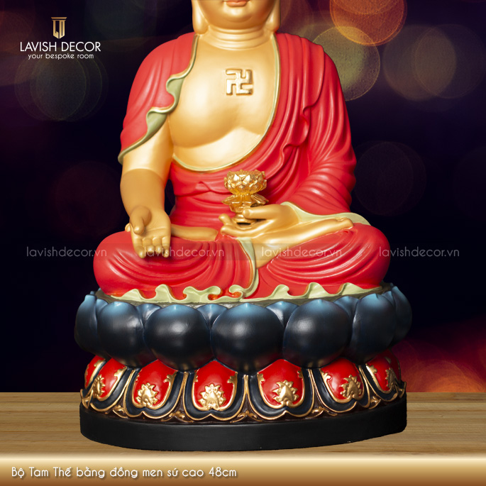 Bộ Tam Thế bằng đồng men sứ cao 48cm