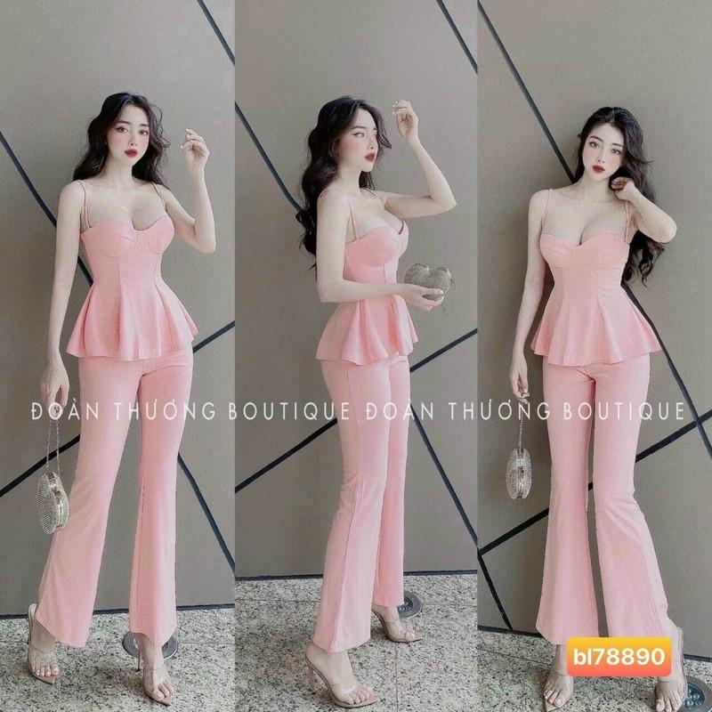 Sét bộ áo 2 dây kèm quần ống rộng ở nhà hay xuống phố đều xinh lung linh