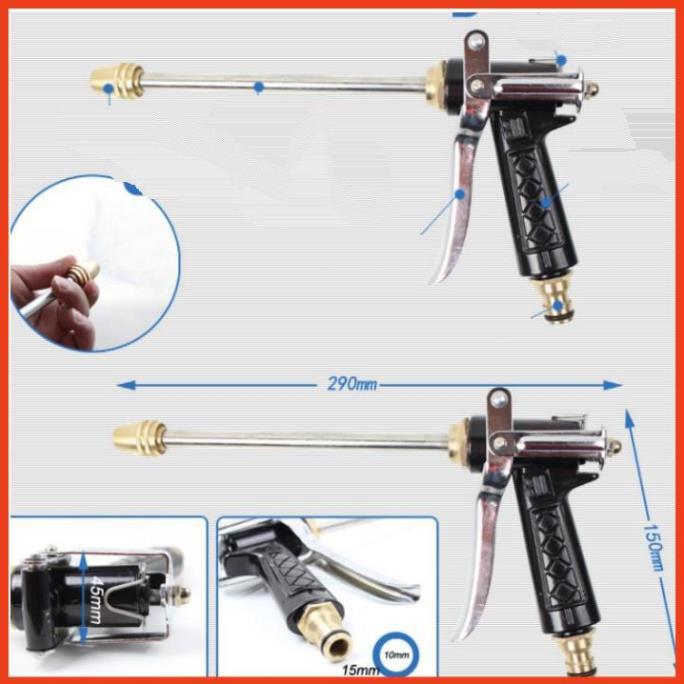 Bộ dây vòi xịt nước rửa xe, tưới cây . tăng áp 3 lần, loại 20m 206318 đầu đồng, cút, nối đen