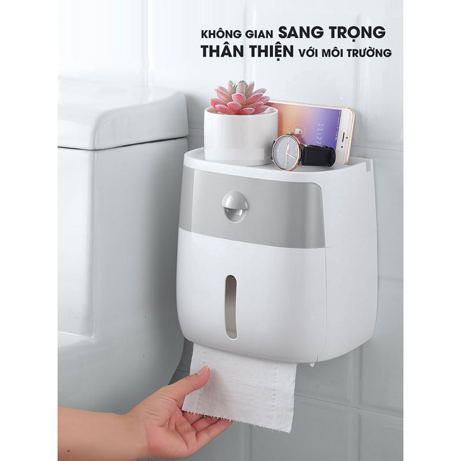 Hộp Đựng Giấy Vệ Sinh Đa Năng 2 Tầng, Có Ngăn Kéo, Khay Để Điện Thoại E1804 - Chất Liệu Nhựa Cao Cấp, Thiết Kế Sang Trọng, Đóng Mở Nhấn nút Tiện Dụng - Hàng Nhập Khẩu.