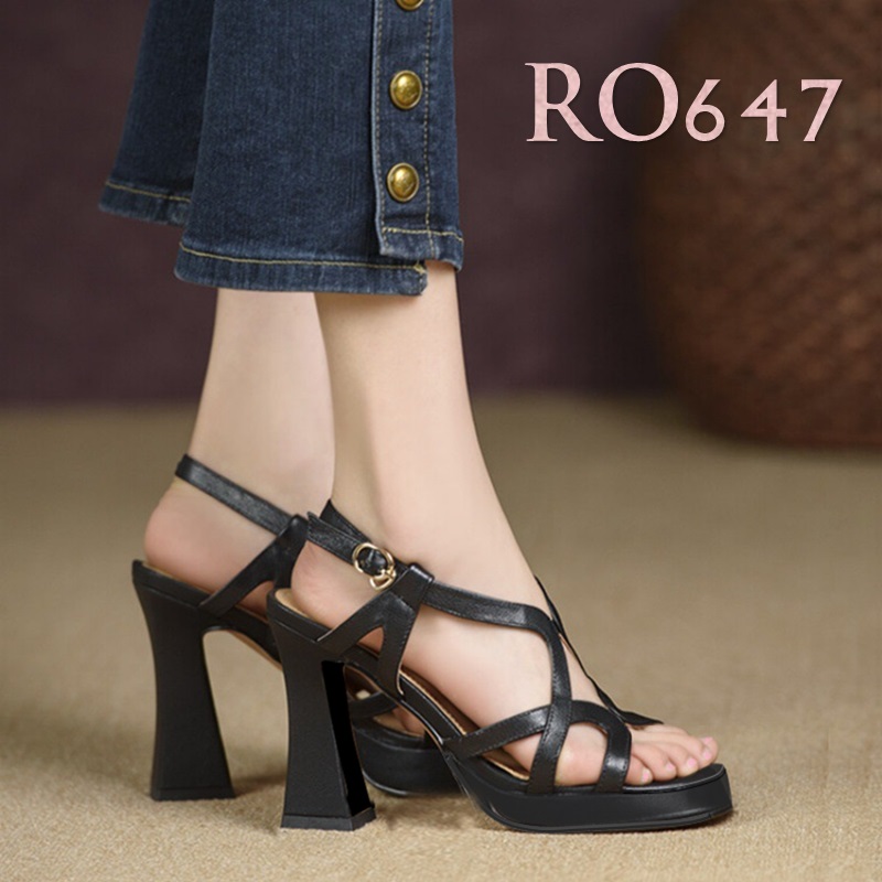 Giày sandal nữ cao gót 9 phân hàng hiệu rosata hai màu đen trắng cao cấp ro647