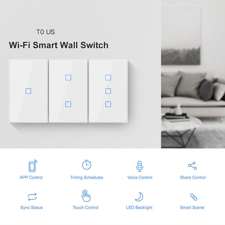 Công tắc wifi cảm ứng âm tường thông minh T0US 1 2 3 Kênh