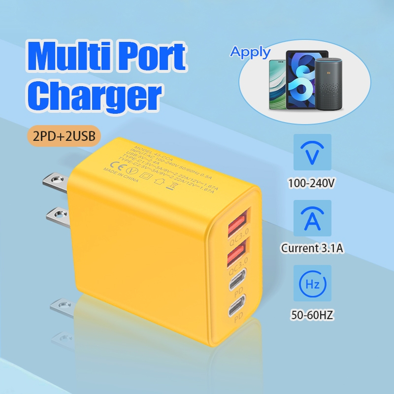 Củ Sạc Nhanh 120w đa năng gồm 2 cổng Type-C và 2 cổng USB, tặng kèm cáp 1 sạc Type C - Hàng nhập khẩu