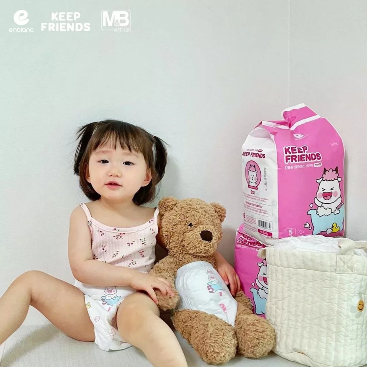 Tã Bỉm Quần Hàn Quốc ENBLANC KEEP FRIENDS Siêu Mỏng Nhẹ, Khô Thoáng, Thấm Hút Nhanh Cho Bé Gái Size XL ( 11-16kg ) 22 Miếng