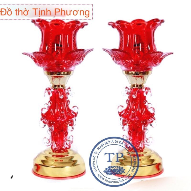Combo 2 chiếc Đèn Thờ 1 Bông hoa tulip Thuỷ tinh bóng led, thân có đèn BH1050