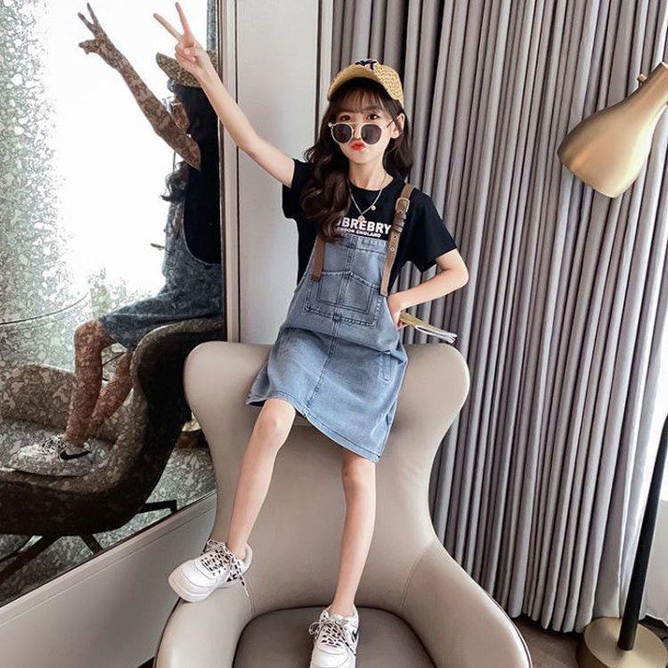 CHENGRUI 2023 Mùa xuân và mùa thu tây phiên bản Hàn Quốc của cô gái váy trẻ em denim dây đeo váy vest đầm bé