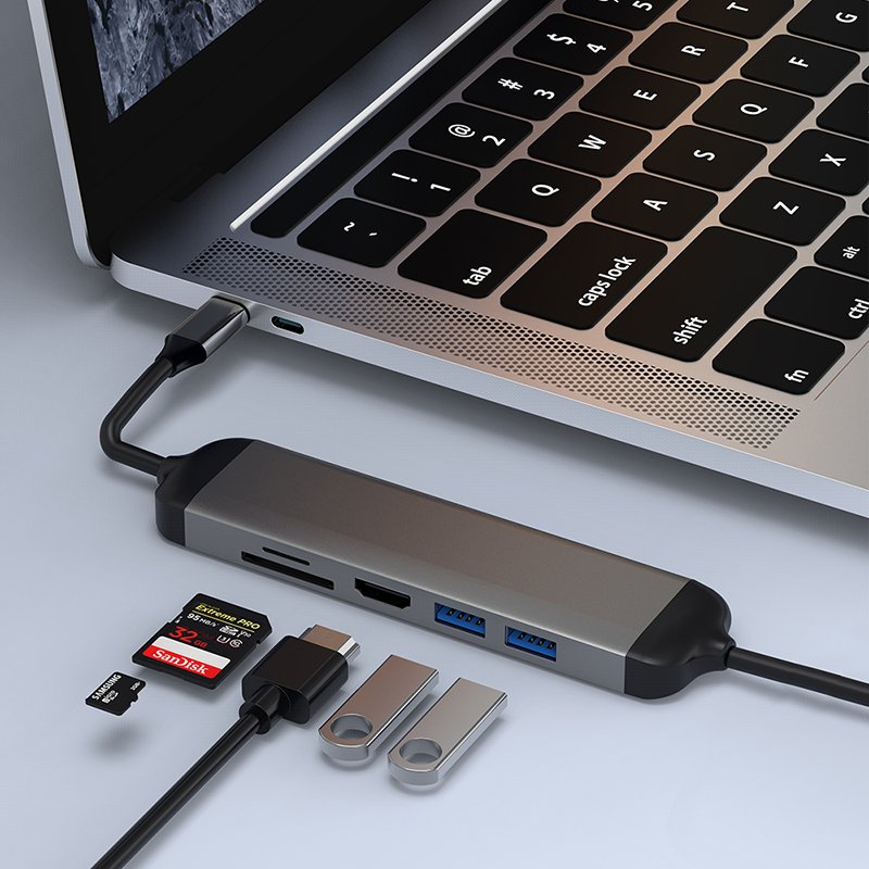 Hub chuyển đa năng WIWU Alpha USB-C A521H 5 in 1 (USB 3.0 + HDMI + SD +TF + PD) - Hàng nhập khẩu