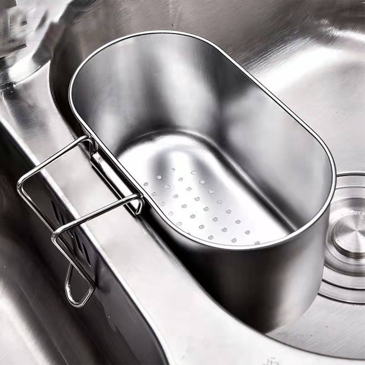 Khay lọc rác lọc đồ thừa gắn vách ngăn chậu rửa bát đôi, làm bằng inox 304