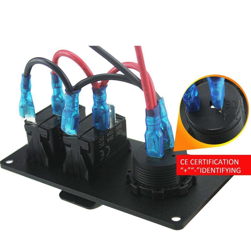 Car Boat Panel Blue Rocker Switch + USB Power Charger + Cigarette Lighter