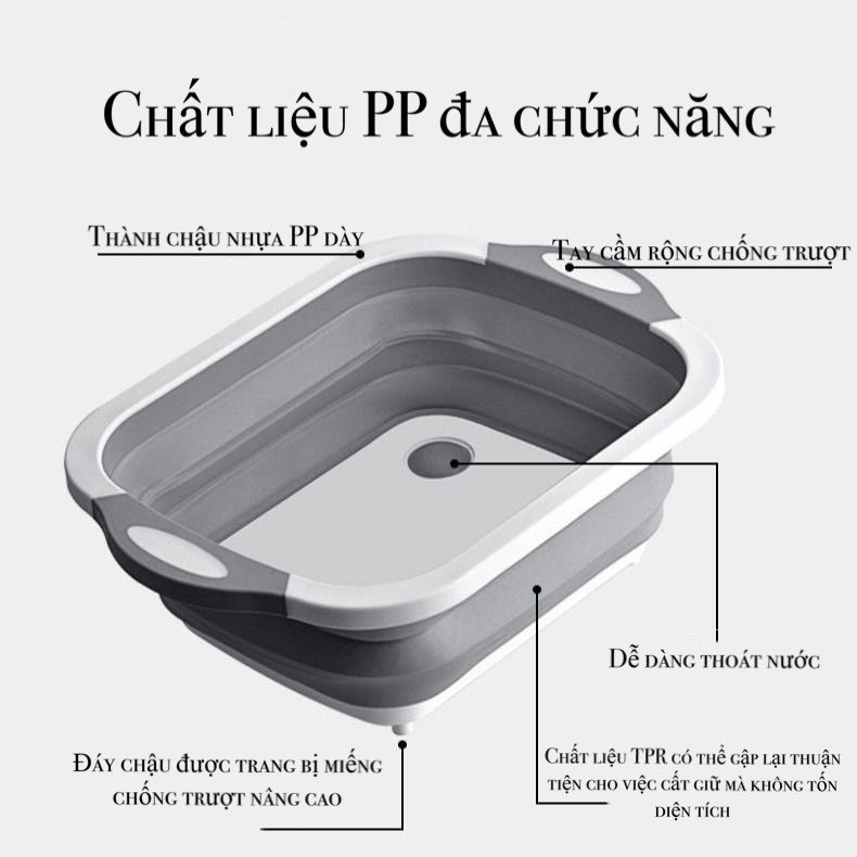 Bộ Chậu Gấp Gọn Đa Năng Kèm Thớt 2 in 1 - Siêu Tiện Dụng - Hàng Loại 1 - Chính Hãng MINIIN