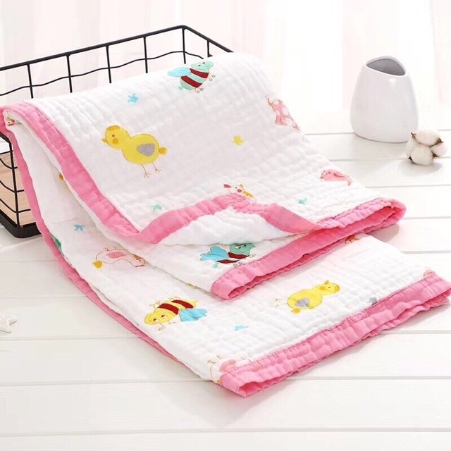 Chăn xô 6 lớp sợi tre 120cm x 120cm cho bé gái - màu ngẫu nhiên