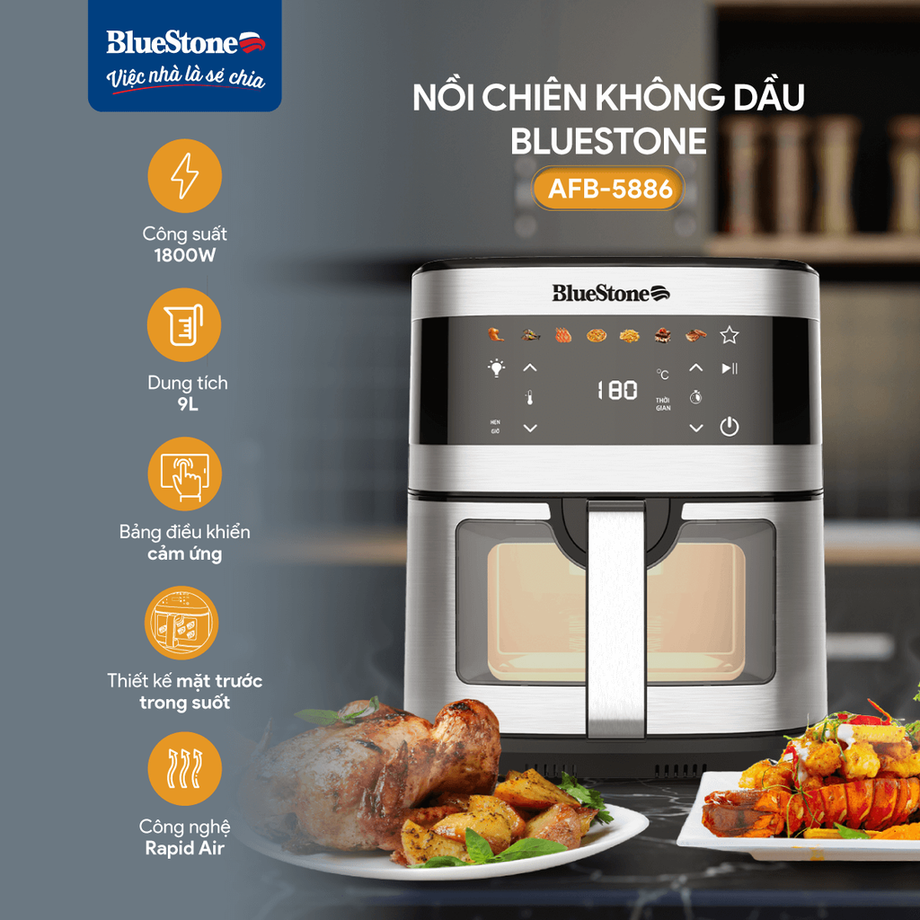 Nồi Chiên Không Dầu BlueStone AFB-5886 9 Lít 1800W - Hàng chính hãng