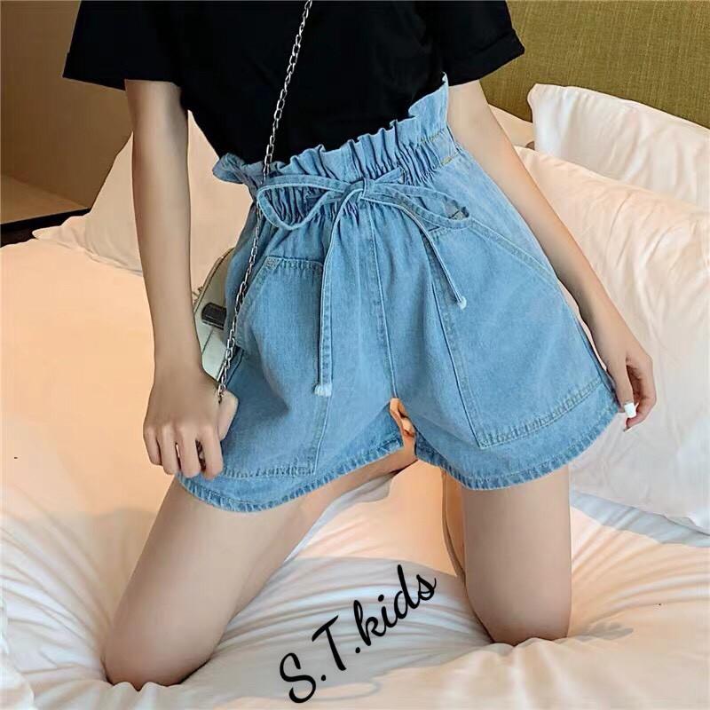 Quần short jean cạp cao nơ xinh - chất jean đẹp siêu xịn đủ Size cho bé gái (size đại)