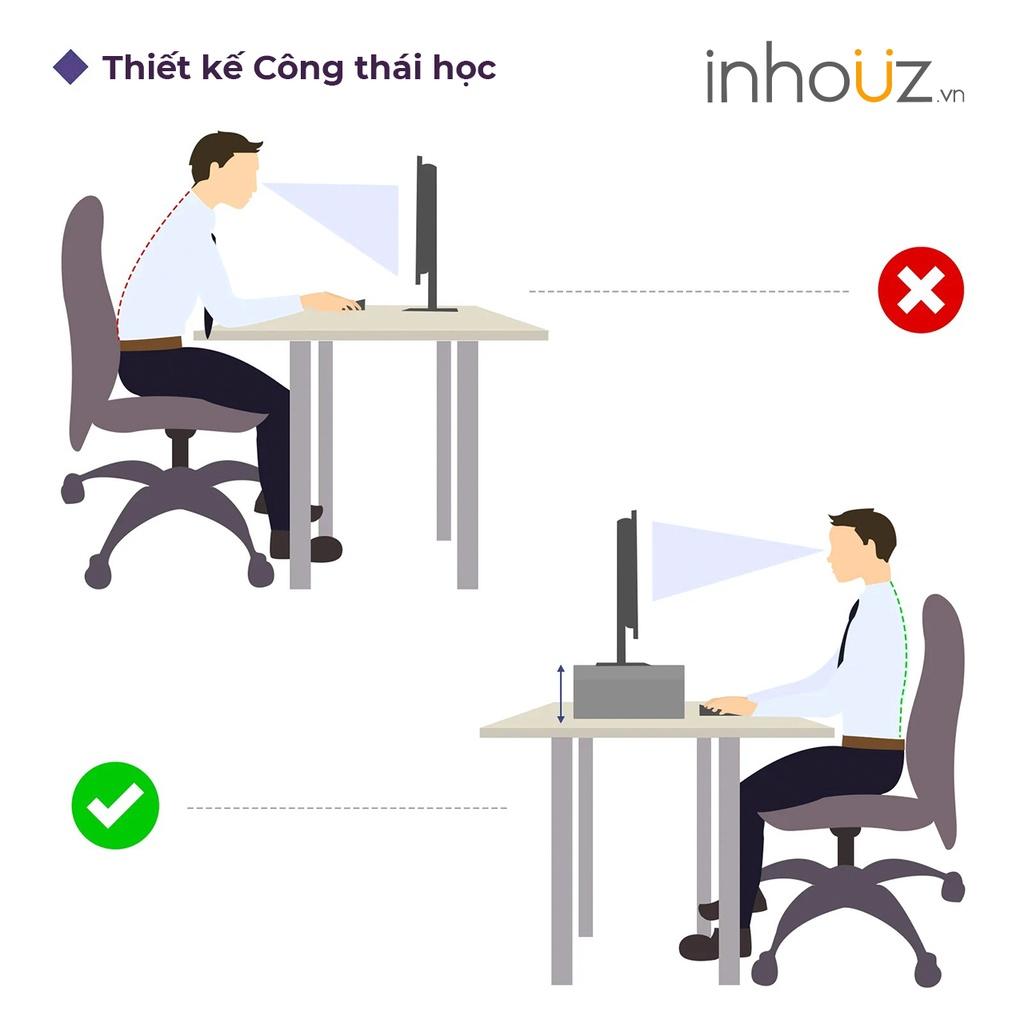 Kệ gỗ để màn hình máy tính 3 ngăn điều chỉnh kích thước, khớp xoay linh động - INHOUZ - HOKN0002