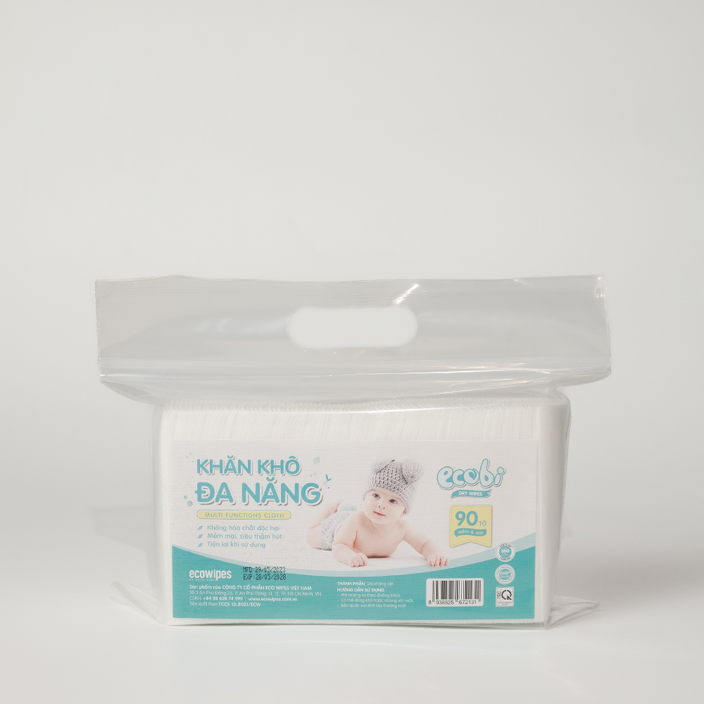 Khăn khô đa năng cao cấp cho bé EcoWipes Ecobi không mùi không paraben an toàn cho da bé