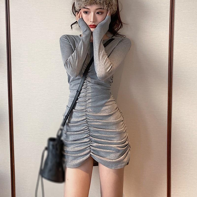 Đầm Tay Dài Màu Trơn Thời Trang Cho Nữ