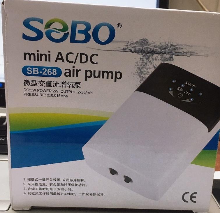 Máy Sủi Oxy Tích Điện 2 Vòi Sobo SB-268 -Phòng Cúp Điện Cho Hồ Cá
