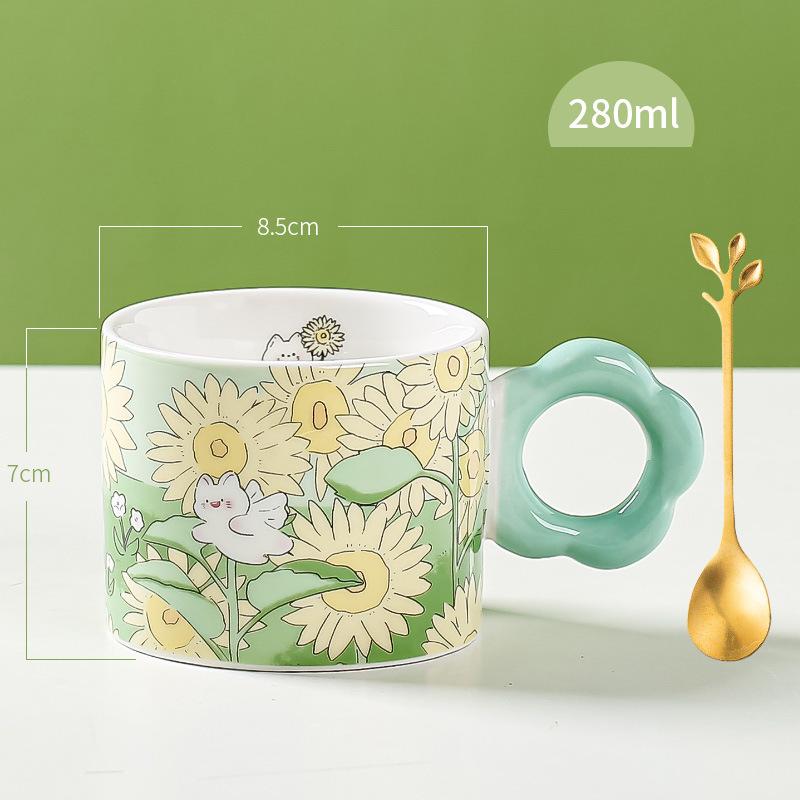 Phong cách mới nhất sáng tạo dễ thương in cốc gốm phim hoạt hình nhà cô gái mệnh giá cốc cà phê cốc nước hoa hoa tulip cốc