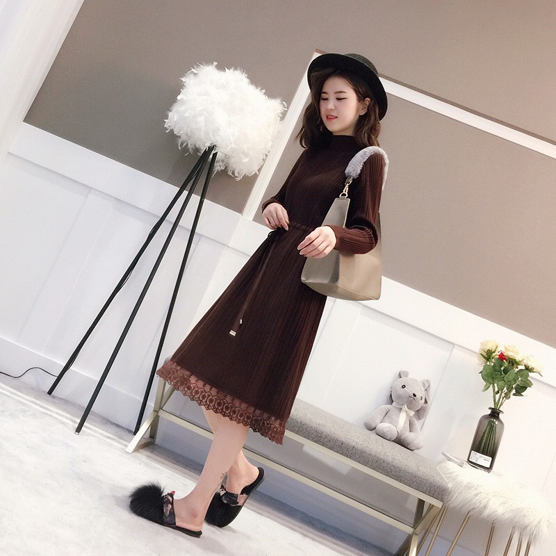 Đầm len nữ cao cấp, váy xòe phối ren ARCTIC HUNTER AH06