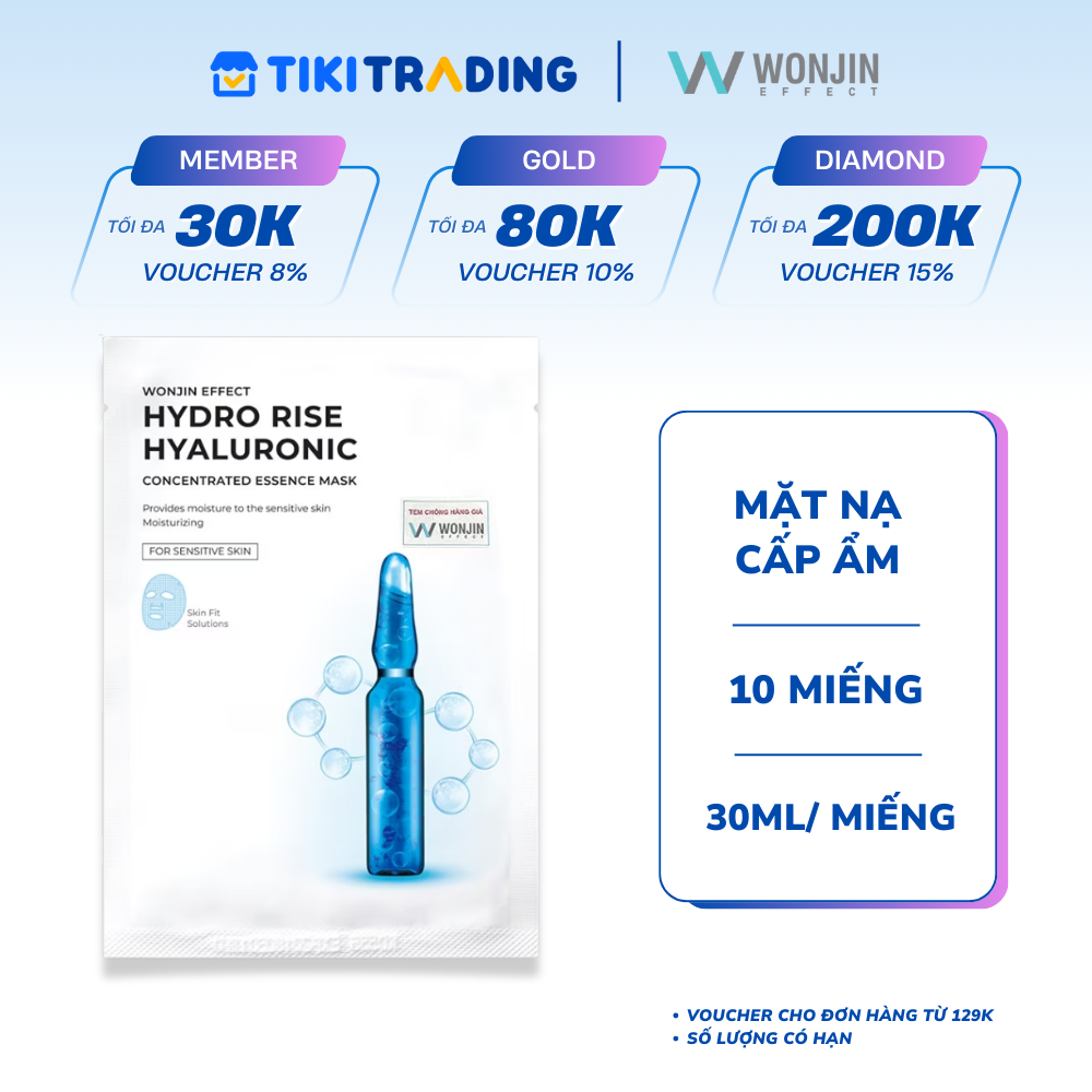 Combo 10 Mặt Nạ Truyền HA Cấp Ẩm Chuyên Sâu WonJin Effect Hydro Rise Hyaluronic Mask