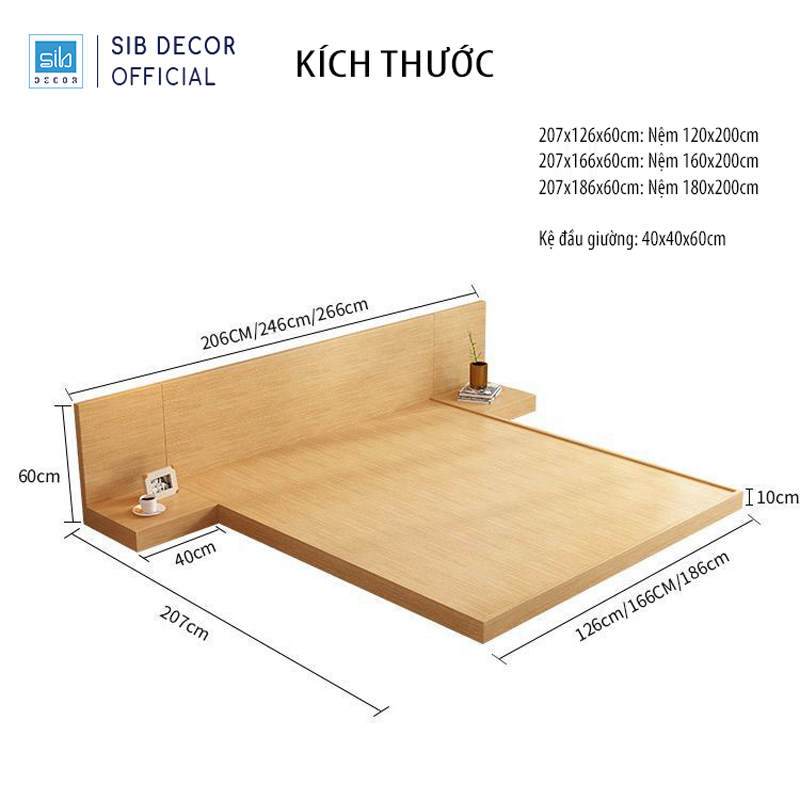 Giường Ngủ Tatami Bệt Phong Cách Nhật Màu Vân Vải SIB Decor GN26
