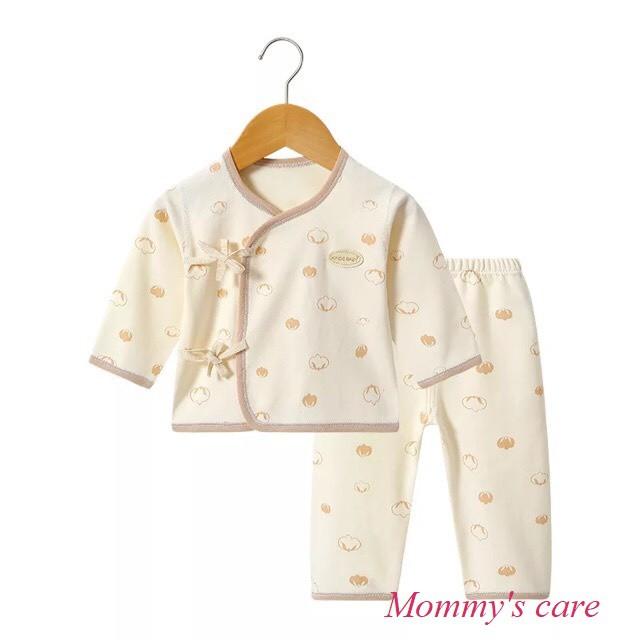 Bộ sơ sinh xuân thu 100% cotton hữu cơ tự nhiên không tẩy nhuộm hoá chất cao cấp