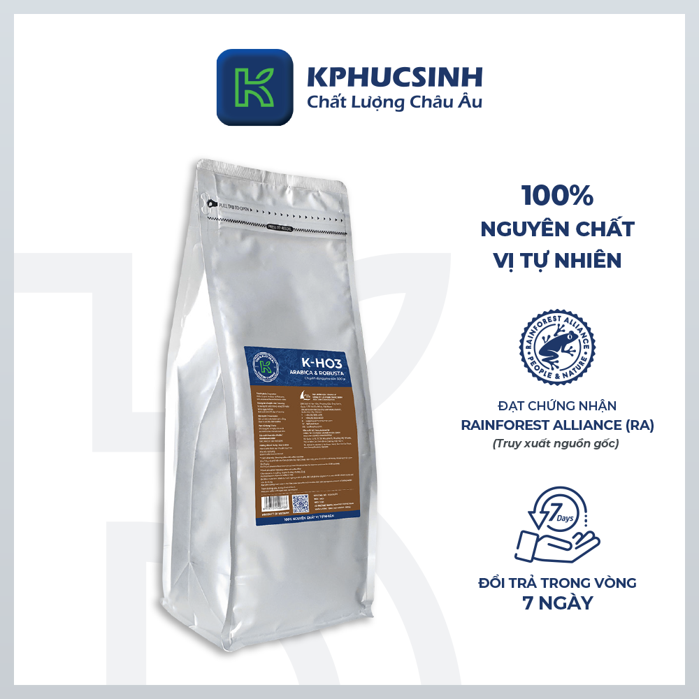 Cà phê hạt rang K Coffee 100% Robusta Arabica nguyên chất cà phê đậm vị K-HO3 (1Kg/Túi)