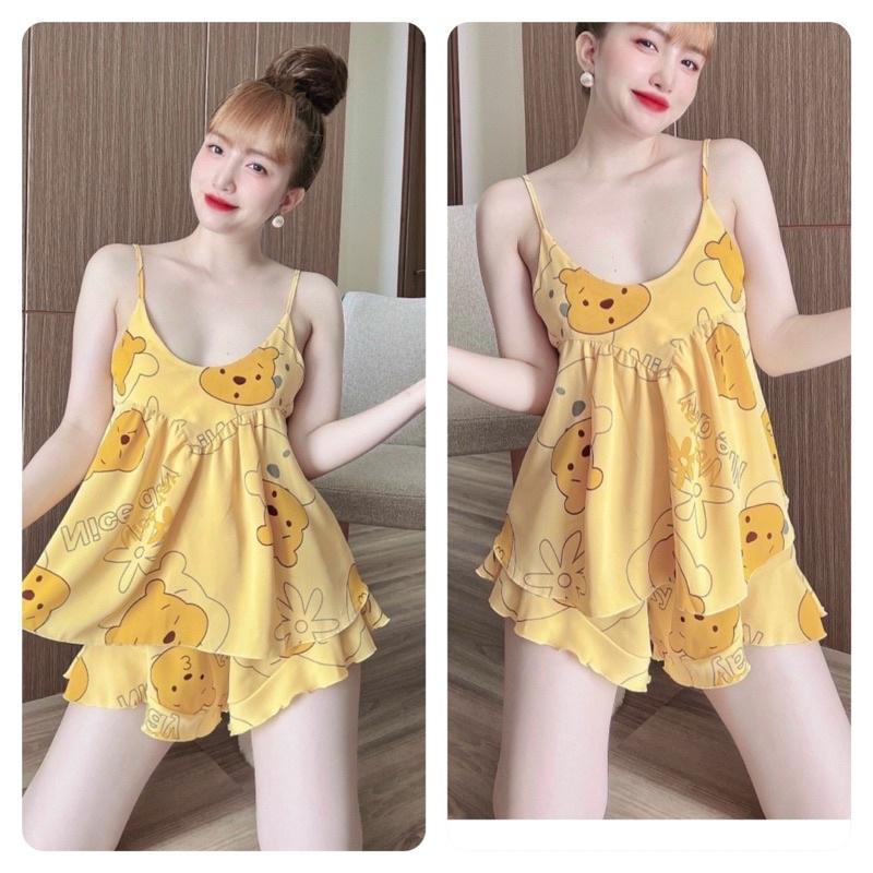 Đồ Ngủ Nữ Lụa 2 Dây, Bộ Mặc Nhà BIGSIZE Nữ Mango viền bèo, Freesize 40-65kg, tuỳ chiều cao - HÌNH SÀN CHỤP THẬT - 4