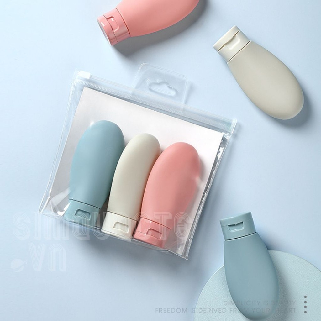 Set 3 Lọ chiết mỹ phẩm, dầu gội du lịch siêu tiện lợi dung tích 60ml kèm túi zip
