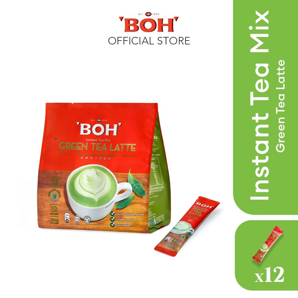 BỘT TRÀ SỮA VỊ TRÀ XANH LATTE TÍ ĐƯỜNG HIỆU BOH - BOH GREEN TEA LATTE LESS SUGAR (12's)