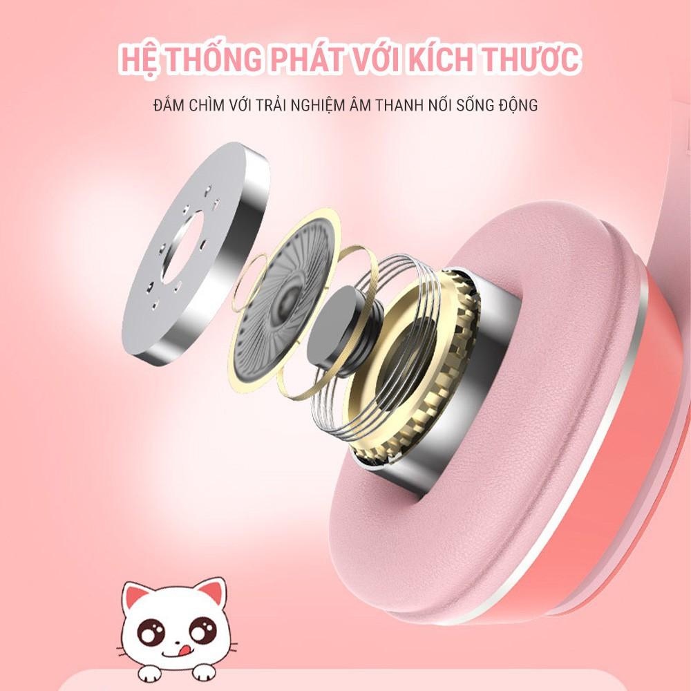 Tai nghe mèo VZV 23M – Có đèn led – Kết nối bluetooth 5.0 - headphone có micro – hỗ trợ điều chỉnh âm lượng – Có cổn AUX