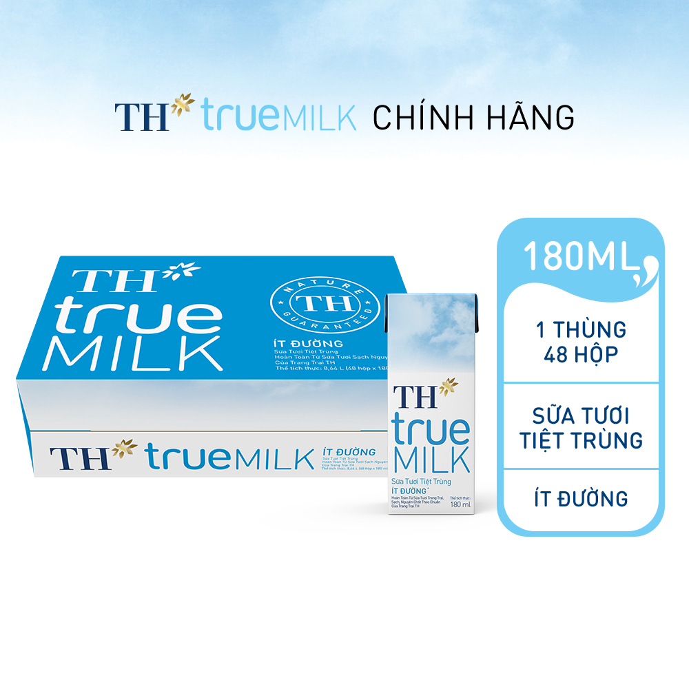 Hình ảnh Thùng 48 hộp sữa tươi tiệt trùng ít đường TH True Milk 180ml (180ml x 48)