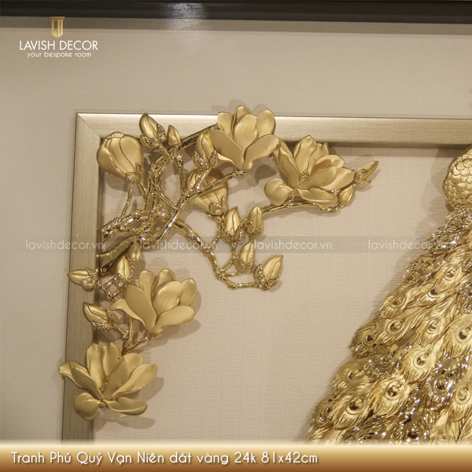 Tranh Phú Quý Vạn Niên dát vàng 24k 81x42cm khổ ngang