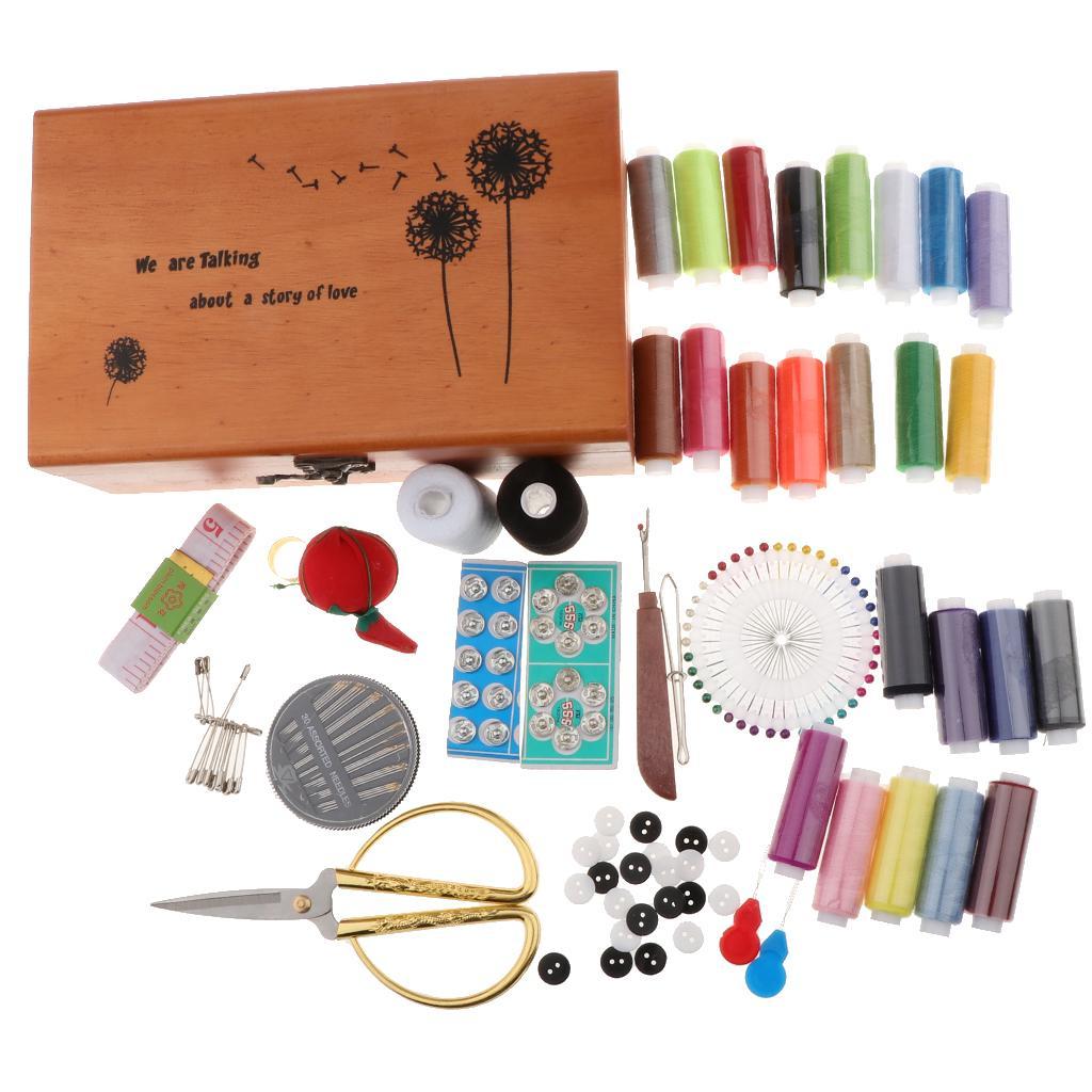 Professional Sewing Kit with Wooden Storage Box for Home Sewing Supplies