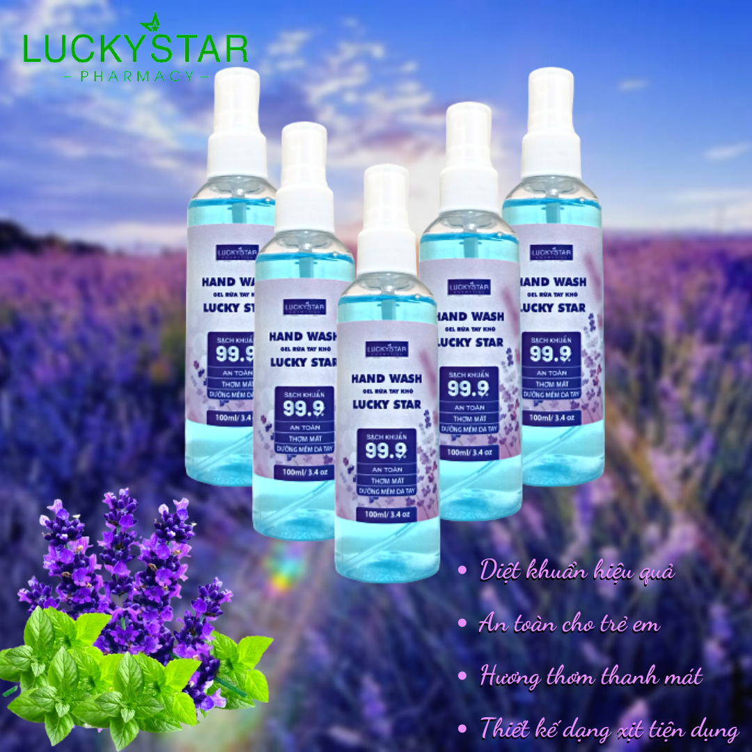 Gel Rửa Tay Khô Dạng Xịt Lucky Star Lavender - 100ml, 550ml, 1000ml