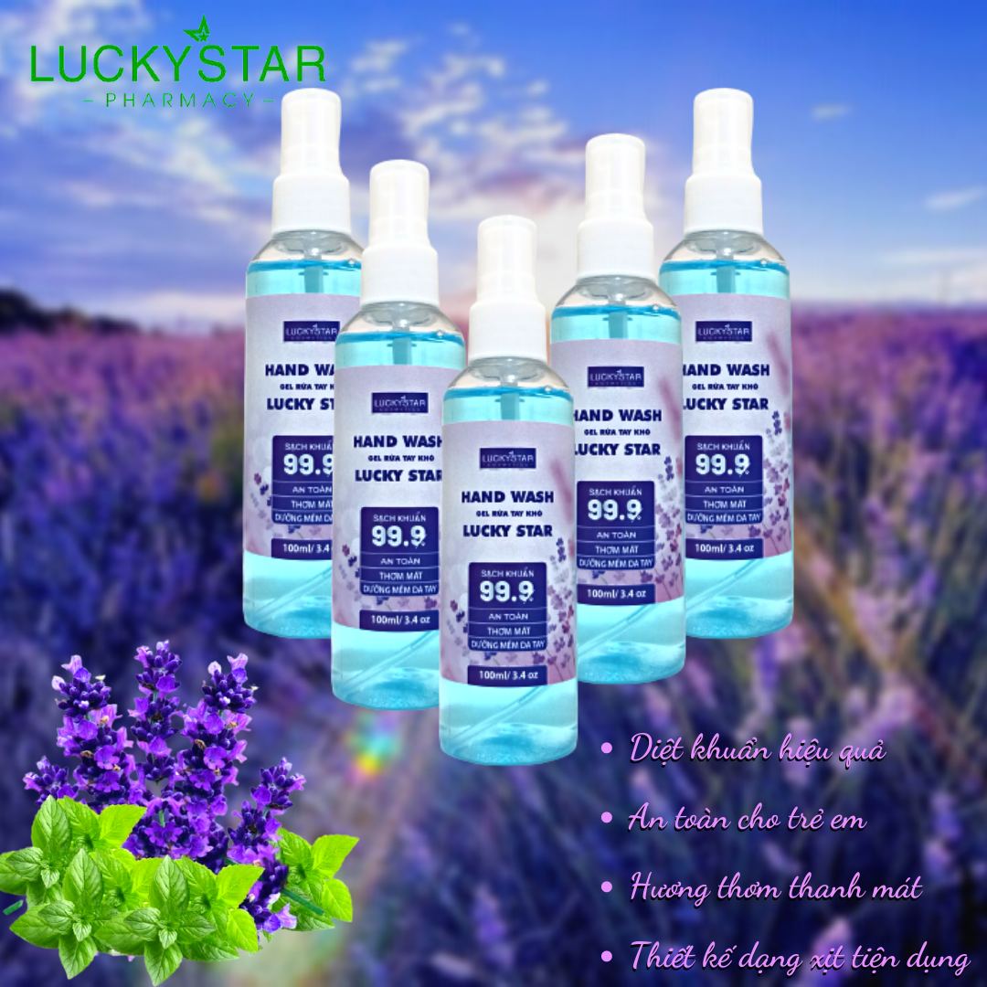 Gel Rửa Tay Khô Dạng Xịt Lucky Star Lavender - Chai 100ml [COMBO 2 &amp; 5]